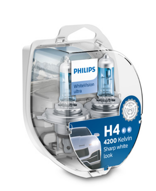 Крушка H4, PHILIPS 12V, 60/55W, P43T-38 WhiteVision Ultra, white 4200K