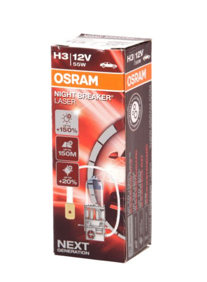 Крушка H3, 12V, 55W, 1450 lm., цвят: бял, тип фасунга: PK22S, серия: Night Breaker Laser